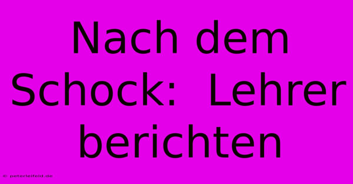 Nach Dem Schock:  Lehrer Berichten