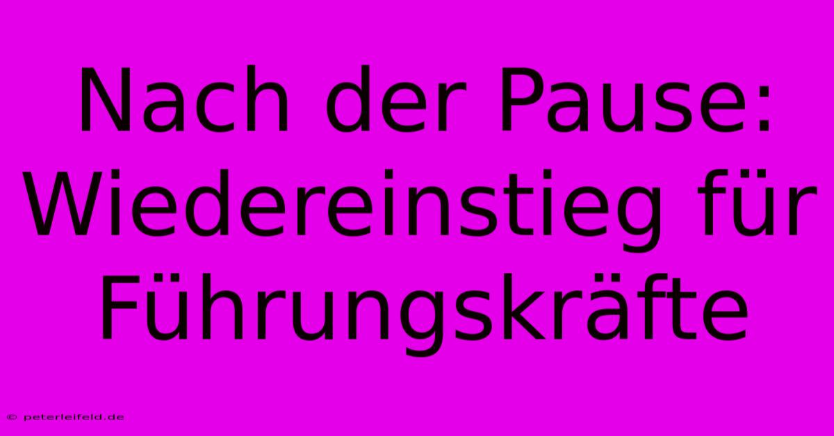 Nach Der Pause: Wiedereinstieg Für Führungskräfte