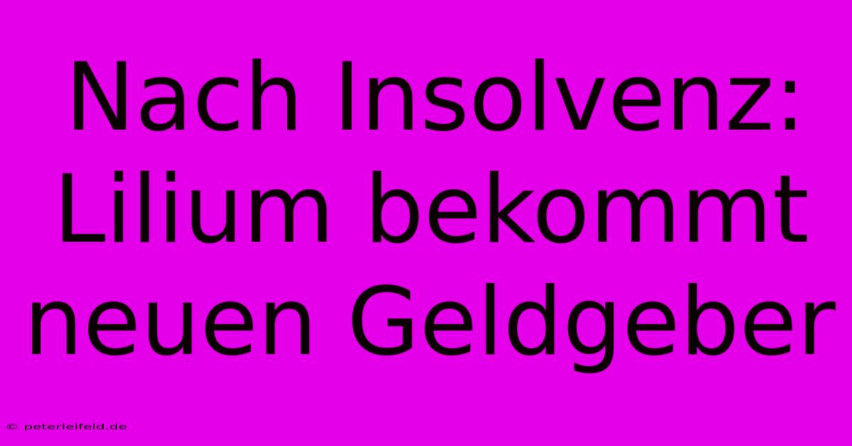 Nach Insolvenz: Lilium Bekommt Neuen Geldgeber