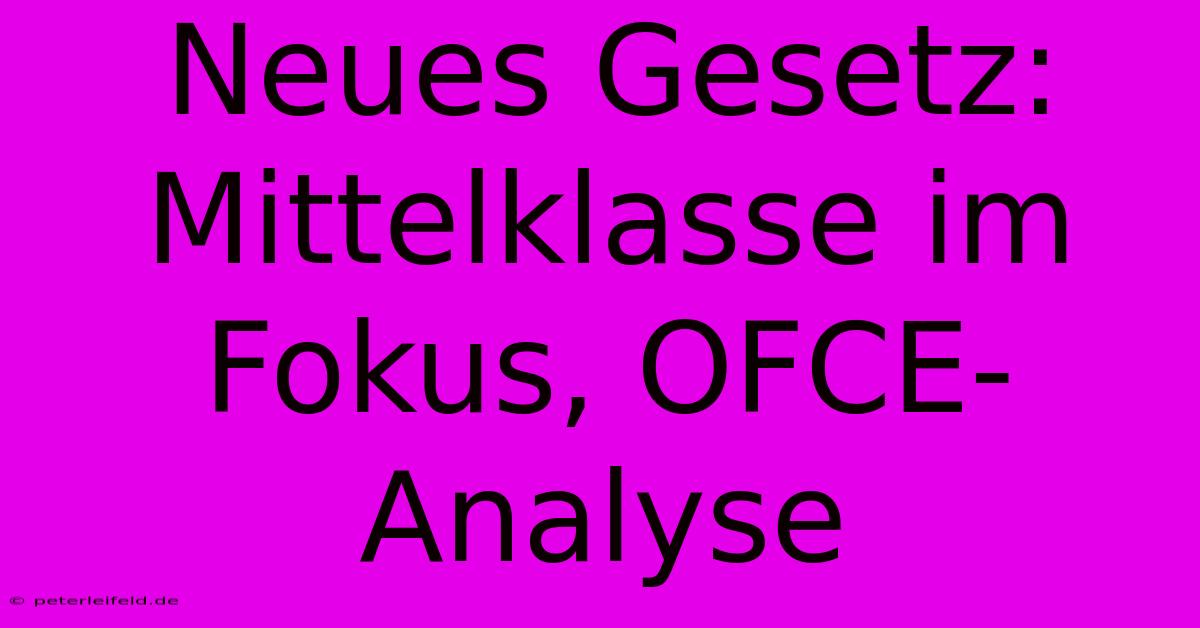 Neues Gesetz: Mittelklasse Im Fokus, OFCE-Analyse