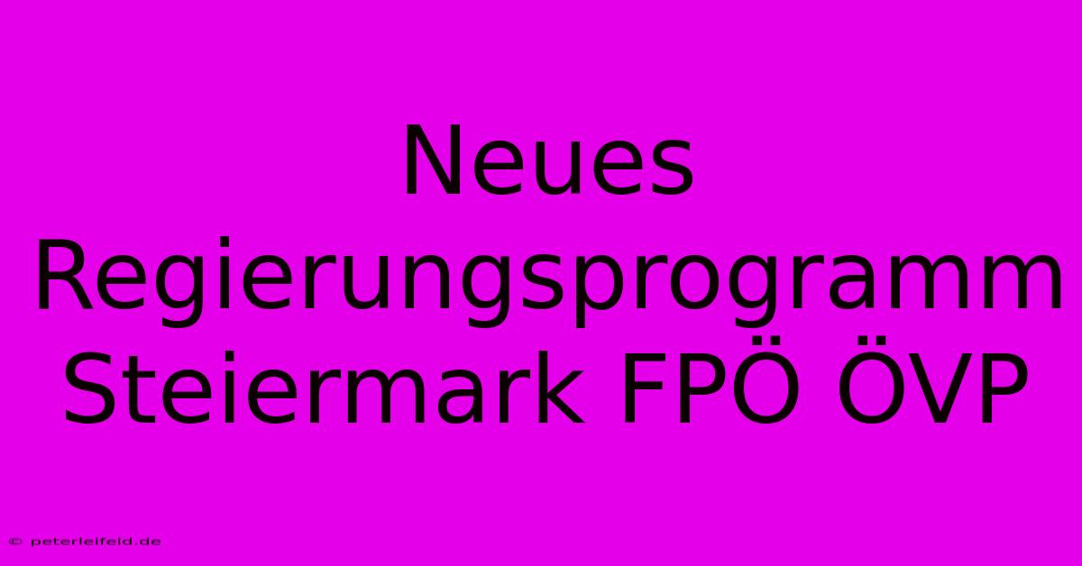 Neues Regierungsprogramm Steiermark FPÖ ÖVP