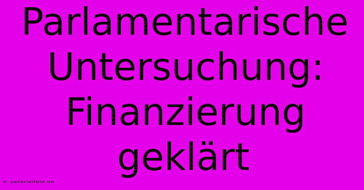 Parlamentarische Untersuchung: Finanzierung Geklärt