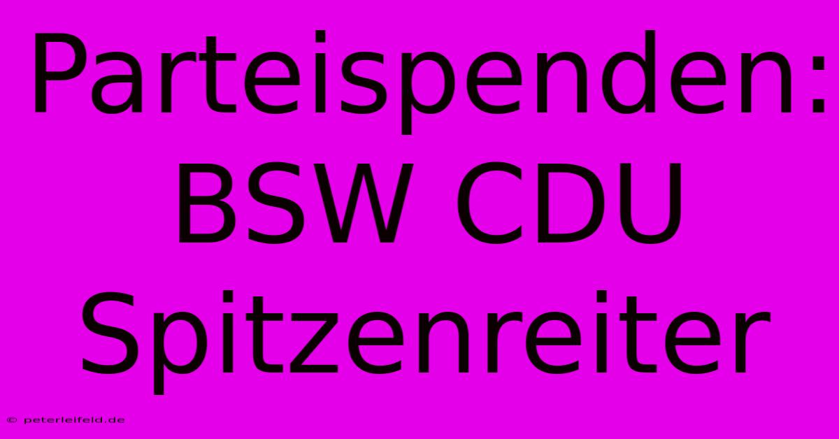 Parteispenden: BSW CDU Spitzenreiter