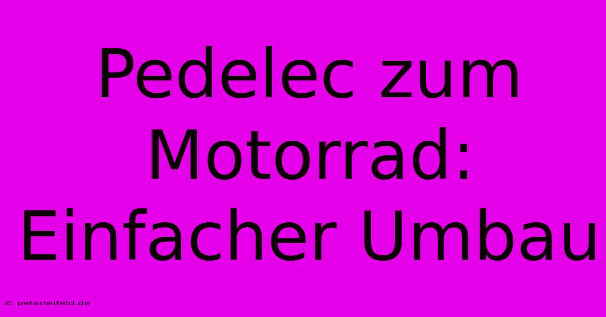 Pedelec Zum Motorrad: Einfacher Umbau