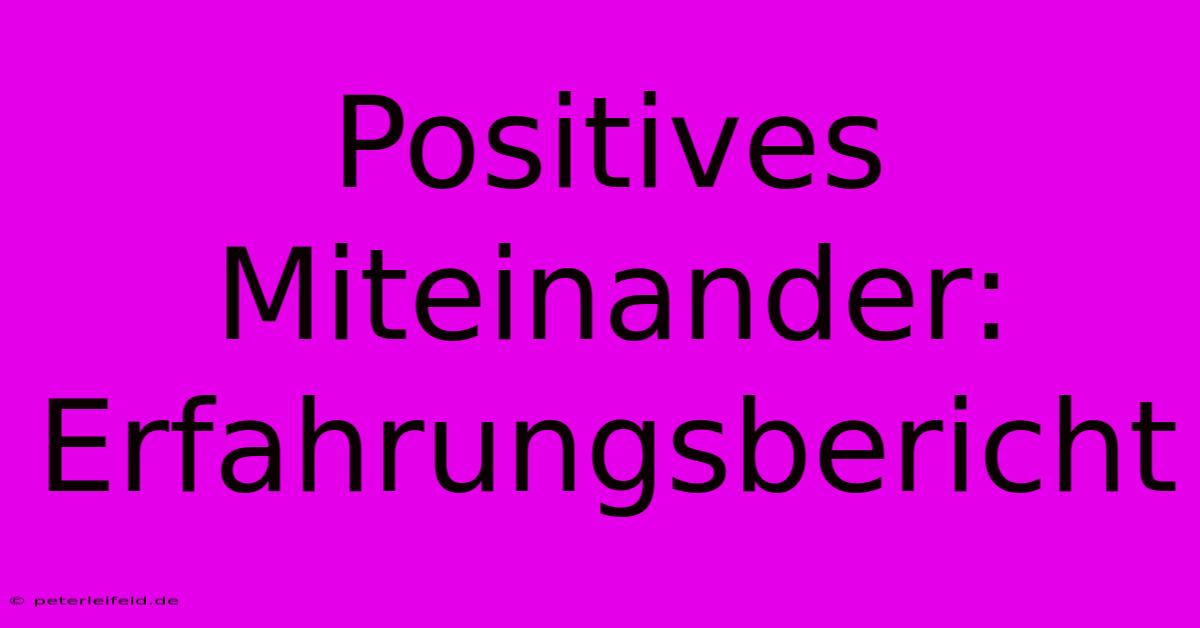 Positives Miteinander: Erfahrungsbericht