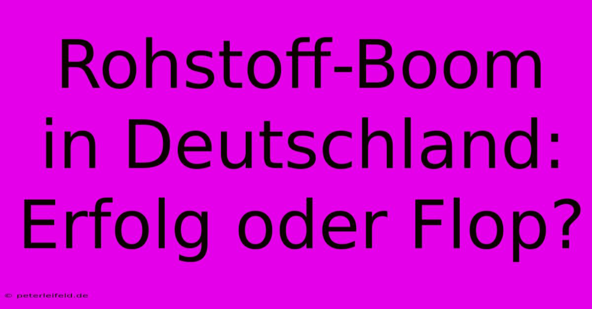 Rohstoff-Boom In Deutschland:  Erfolg Oder Flop?