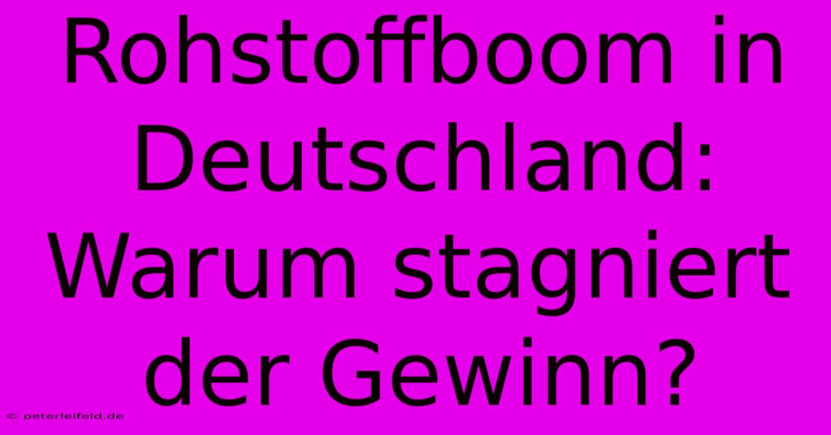 Rohstoffboom In Deutschland: Warum Stagniert Der Gewinn?