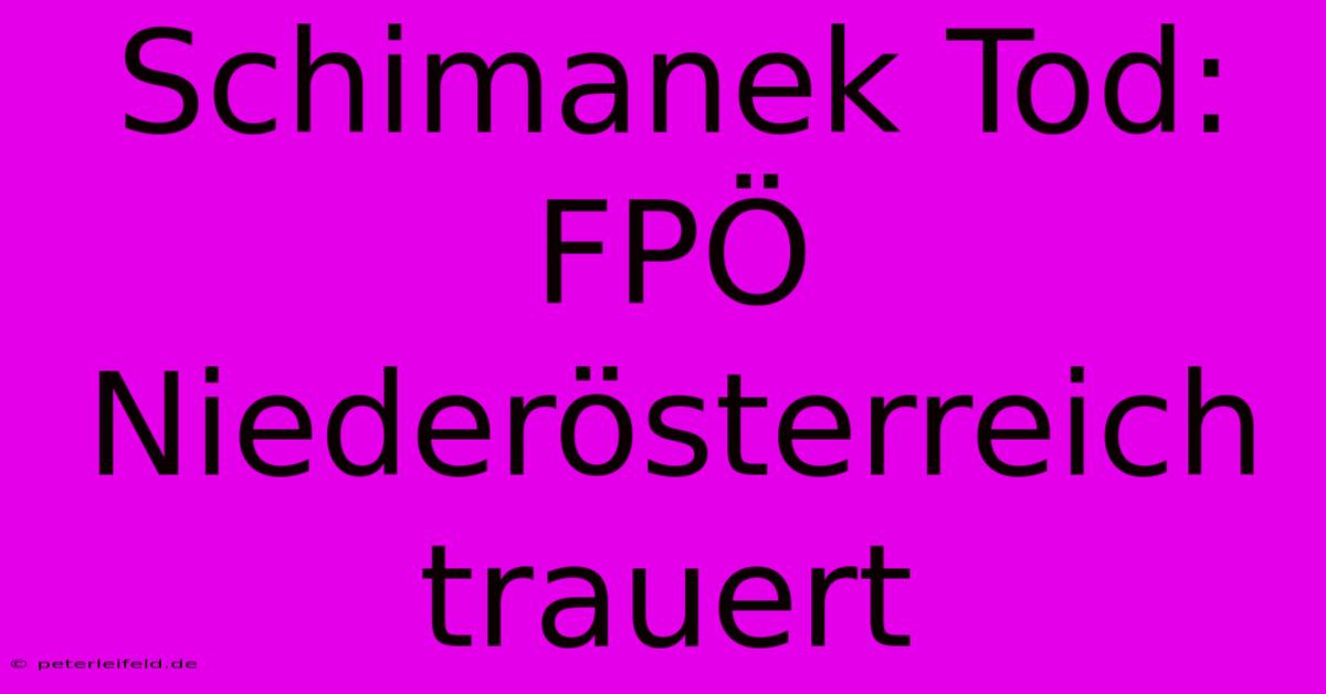 Schimanek Tod: FPÖ Niederösterreich Trauert