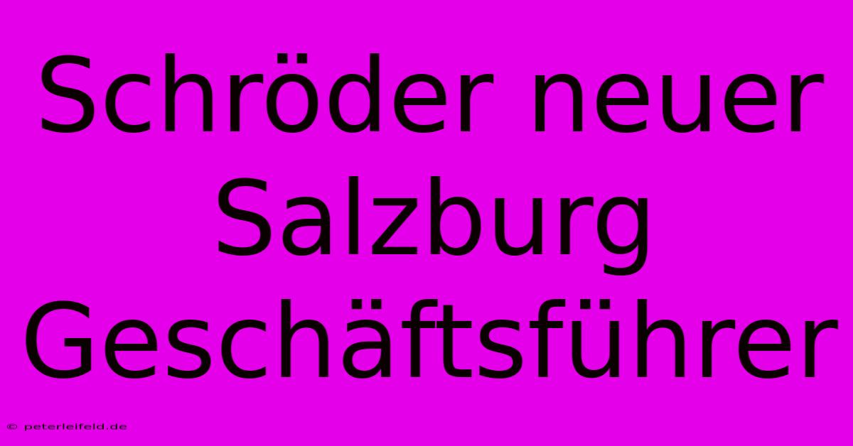 Schröder Neuer Salzburg Geschäftsführer