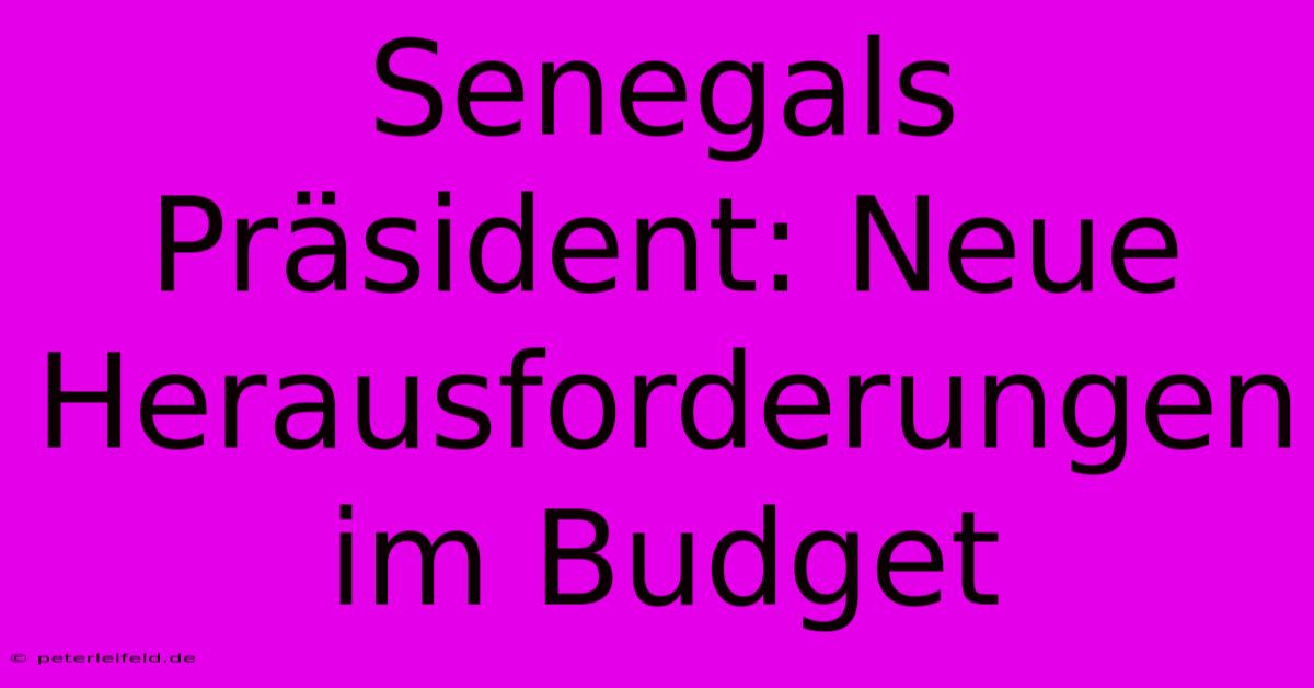 Senegals Präsident: Neue Herausforderungen Im Budget