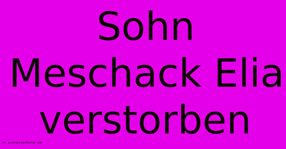 Sohn Meschack Elia Verstorben