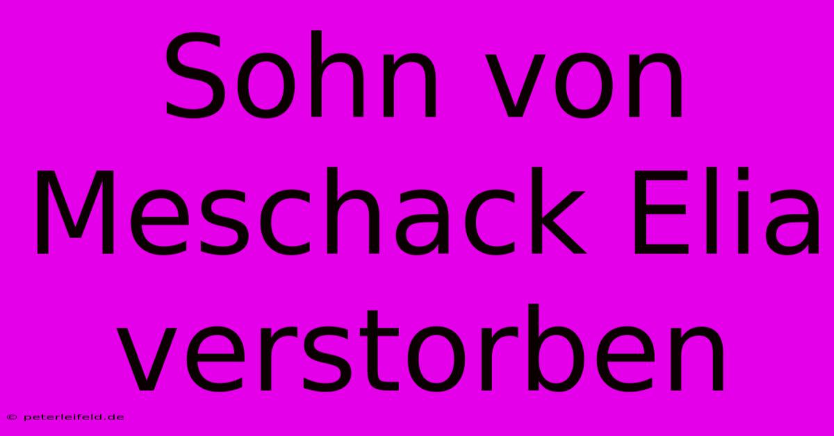 Sohn Von Meschack Elia Verstorben