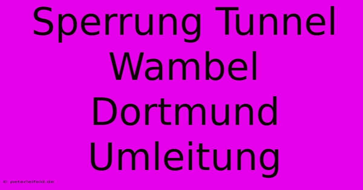 Sperrung Tunnel Wambel Dortmund Umleitung