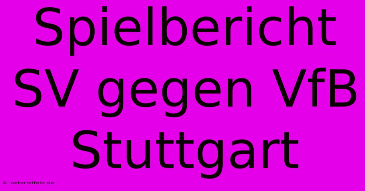 Spielbericht SV Gegen VfB Stuttgart