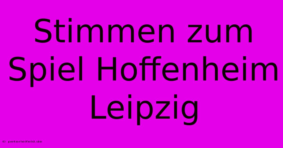 Stimmen Zum Spiel Hoffenheim Leipzig