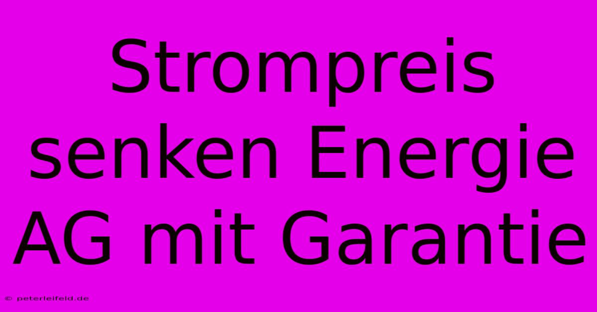 Strompreis Senken Energie AG Mit Garantie