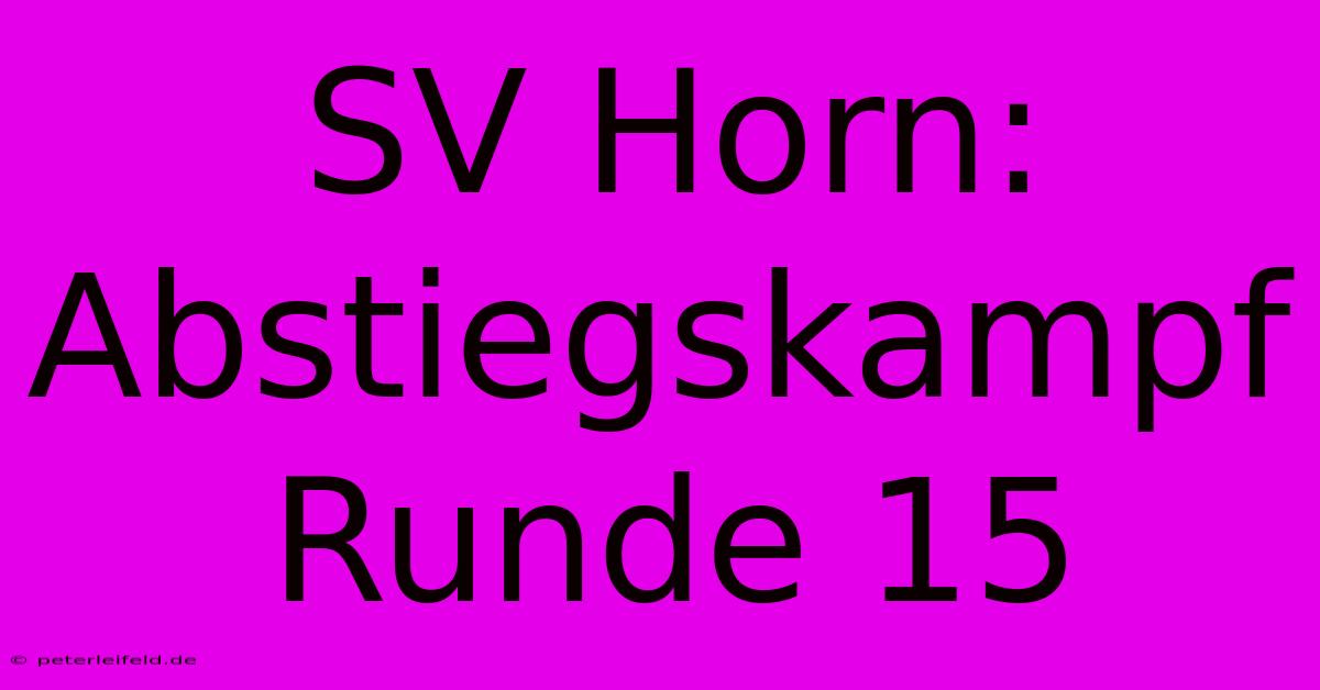 SV Horn: Abstiegskampf Runde 15