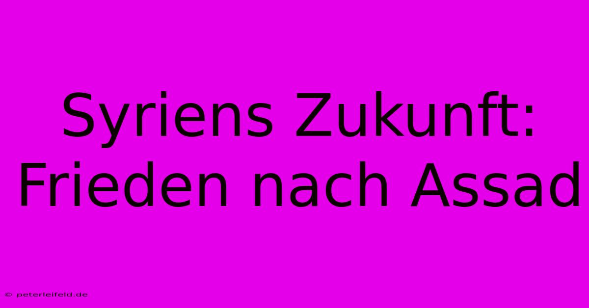 Syriens Zukunft: Frieden Nach Assad