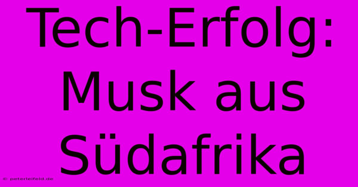 Tech-Erfolg: Musk Aus Südafrika