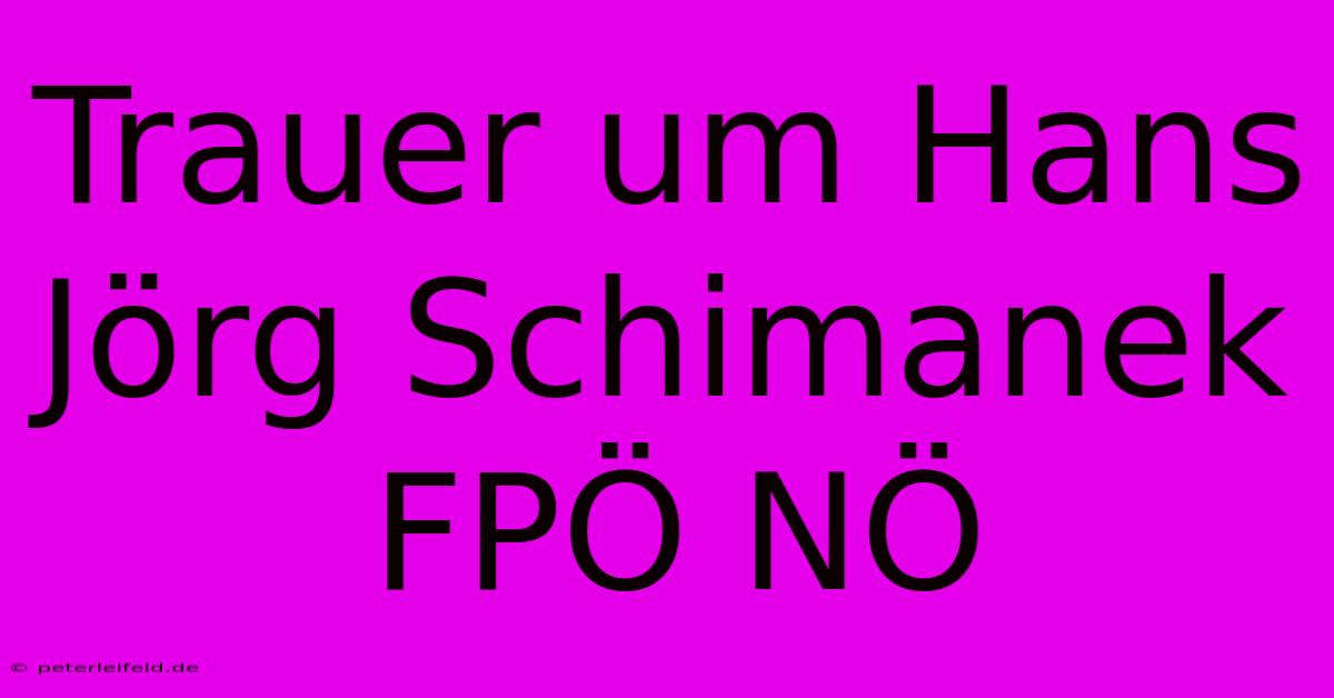 Trauer Um Hans Jörg Schimanek FPÖ NÖ