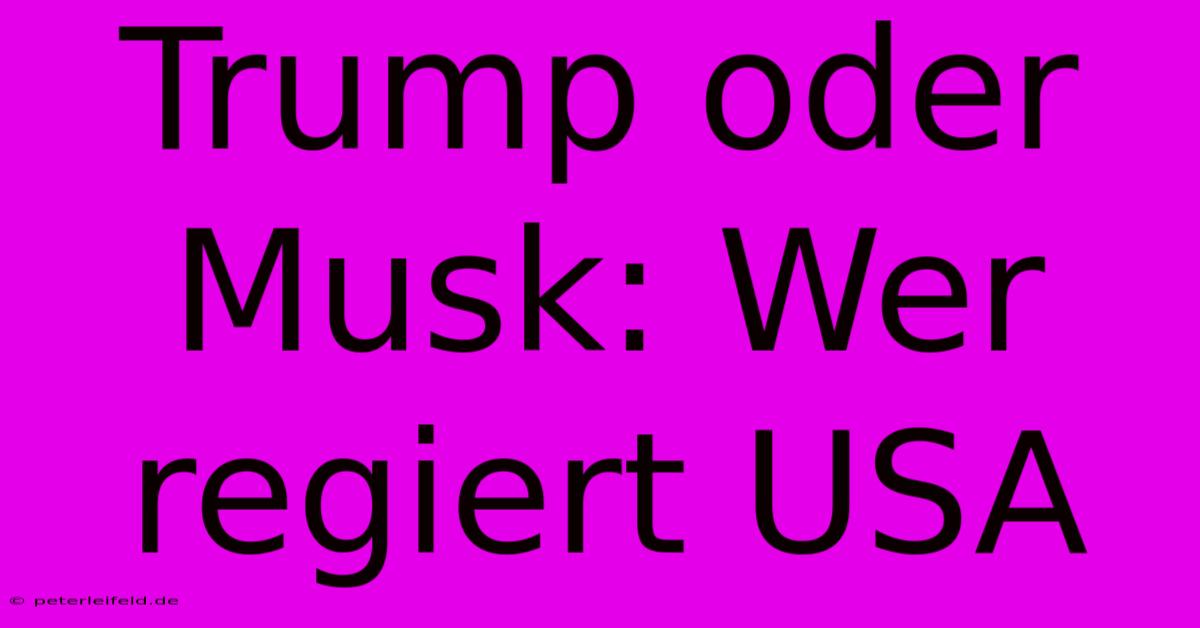 Trump Oder Musk: Wer Regiert USA