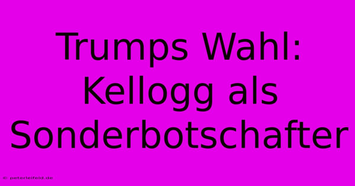 Trumps Wahl: Kellogg Als Sonderbotschafter