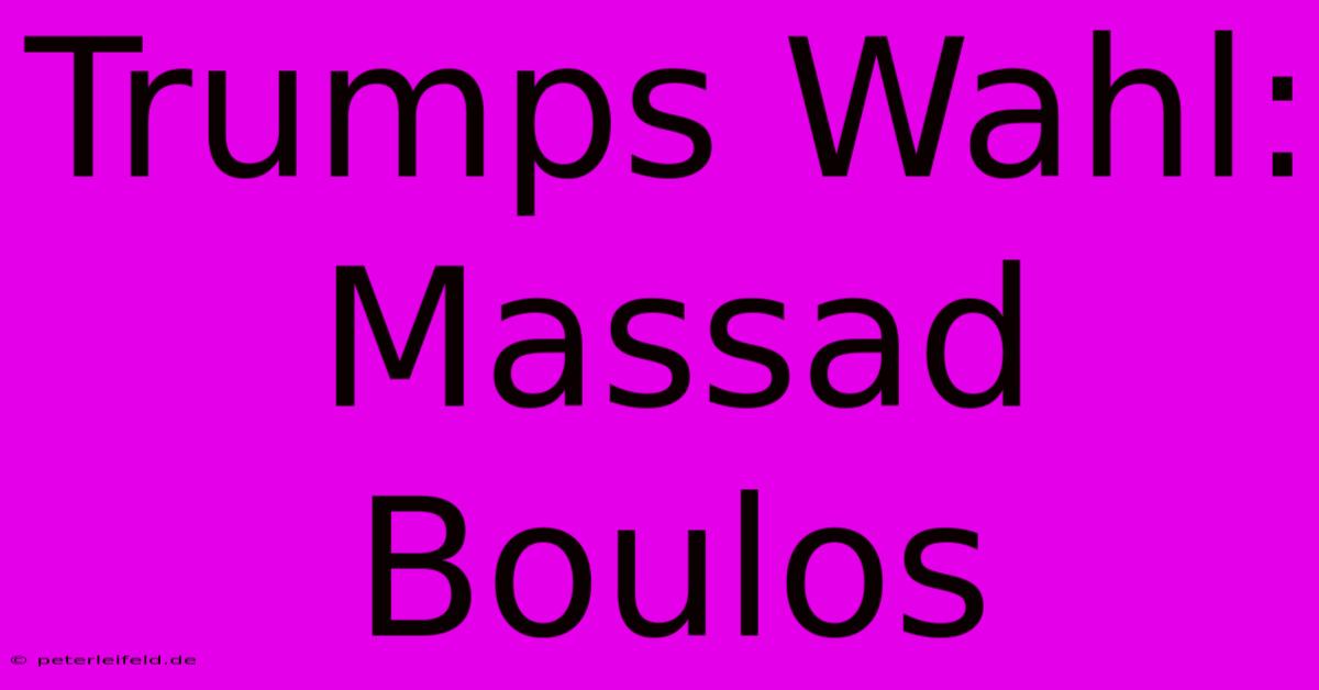 Trumps Wahl: Massad Boulos