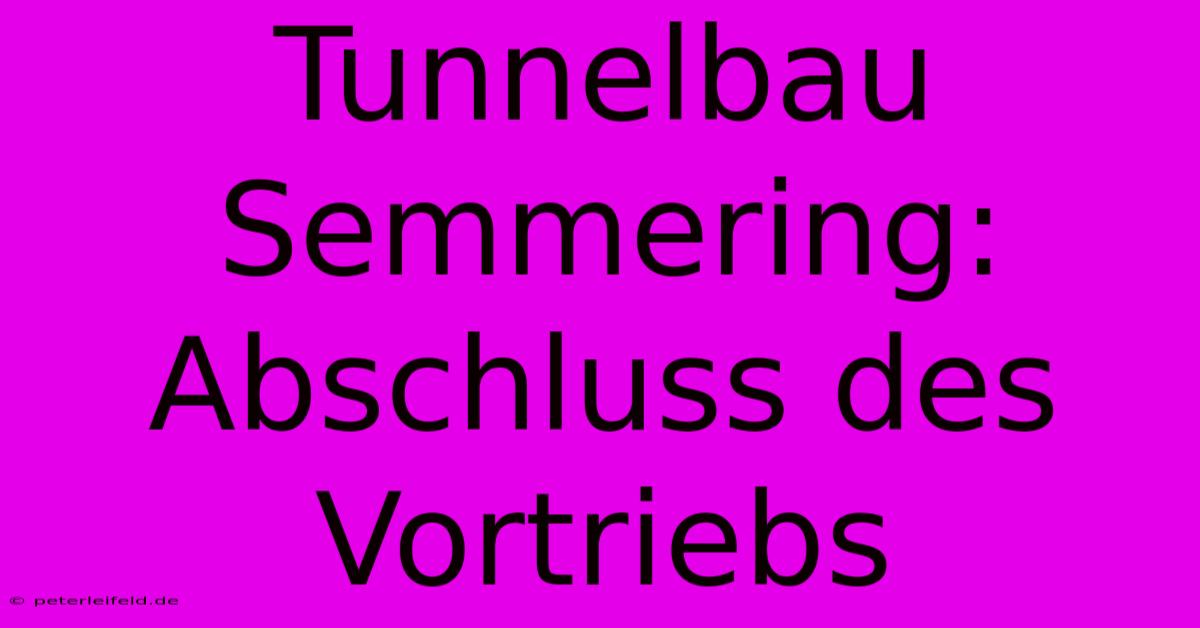 Tunnelbau Semmering: Abschluss Des Vortriebs