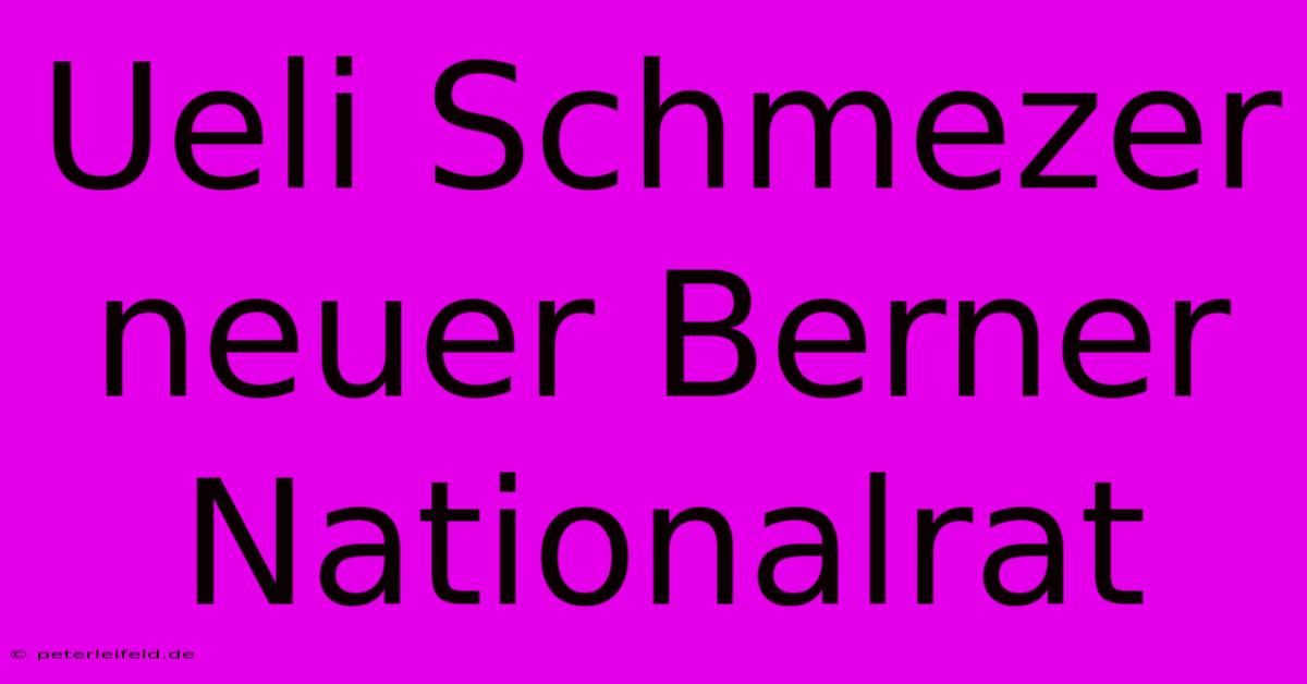 Ueli Schmezer Neuer Berner Nationalrat