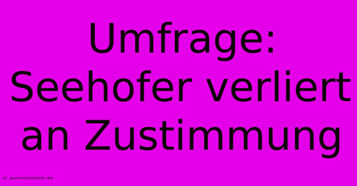 Umfrage: Seehofer Verliert An Zustimmung