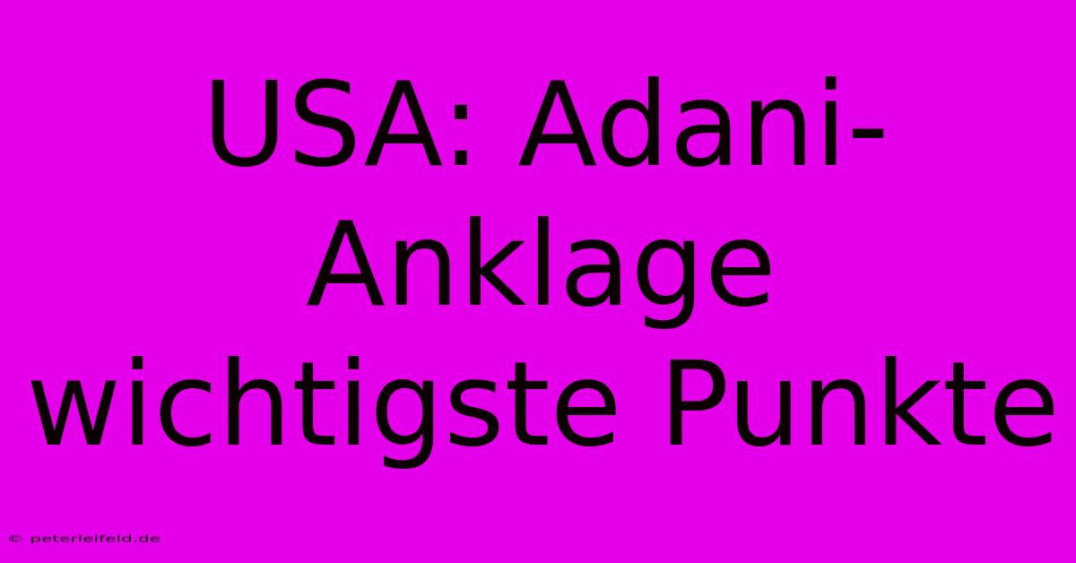 USA: Adani-Anklage  Wichtigste Punkte