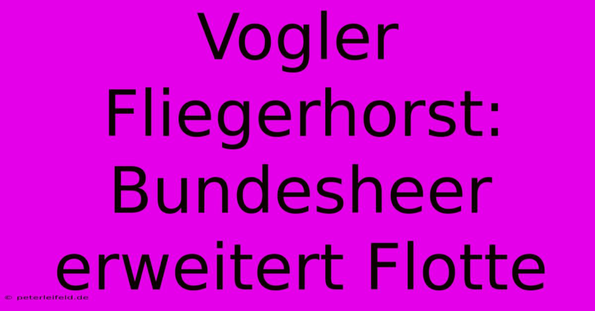 Vogler Fliegerhorst: Bundesheer Erweitert Flotte