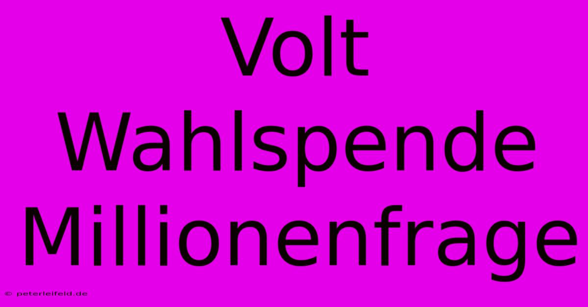 Volt Wahlspende Millionenfrage