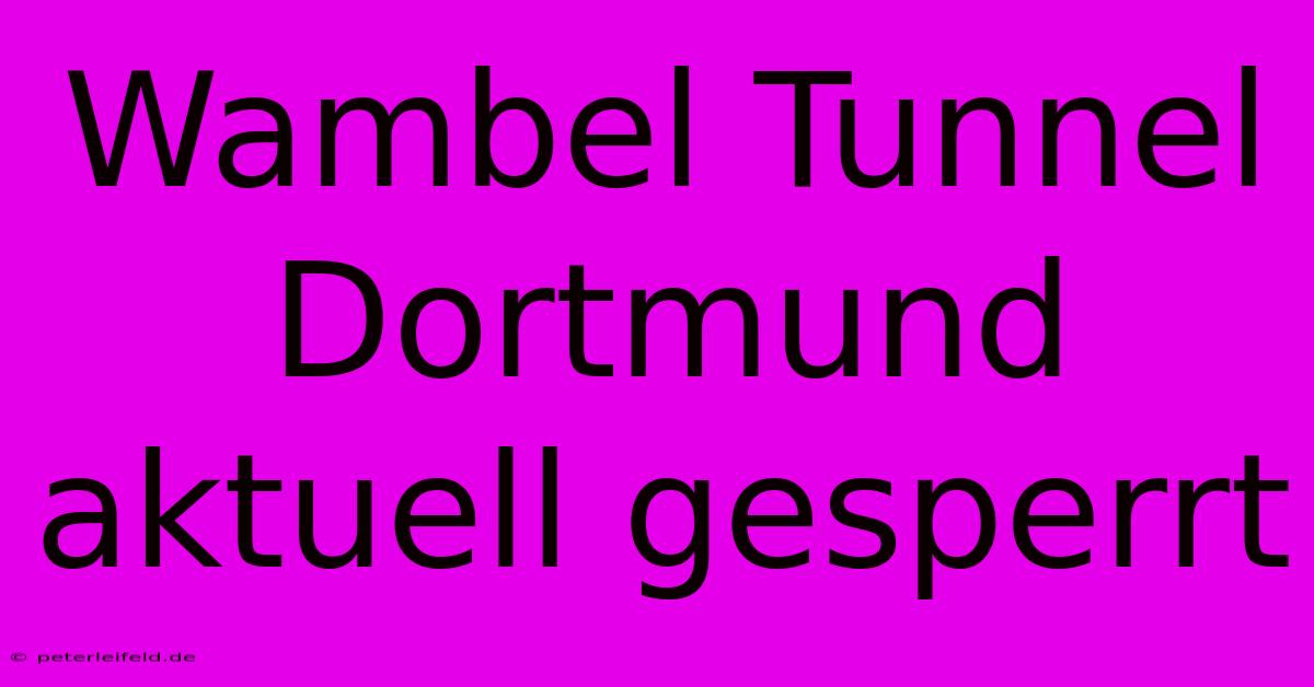 Wambel Tunnel Dortmund Aktuell Gesperrt