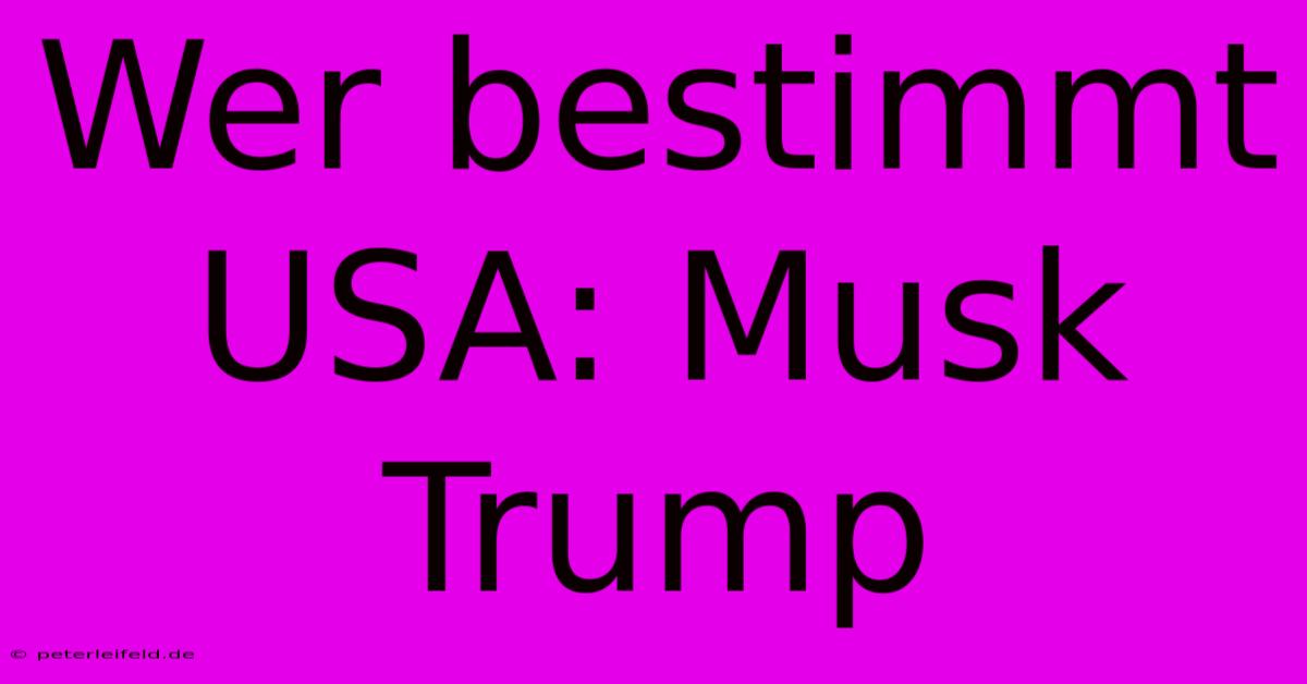 Wer Bestimmt USA: Musk Trump