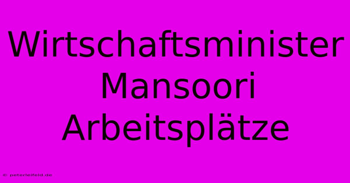 Wirtschaftsminister Mansoori Arbeitsplätze